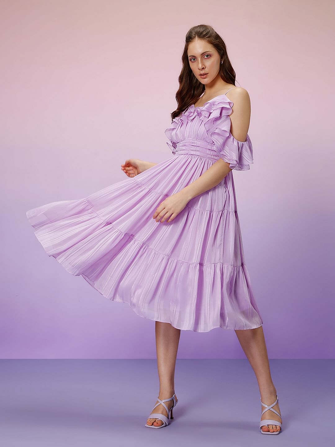 Marquee Lilac Cold-Shoulder Midi Dress