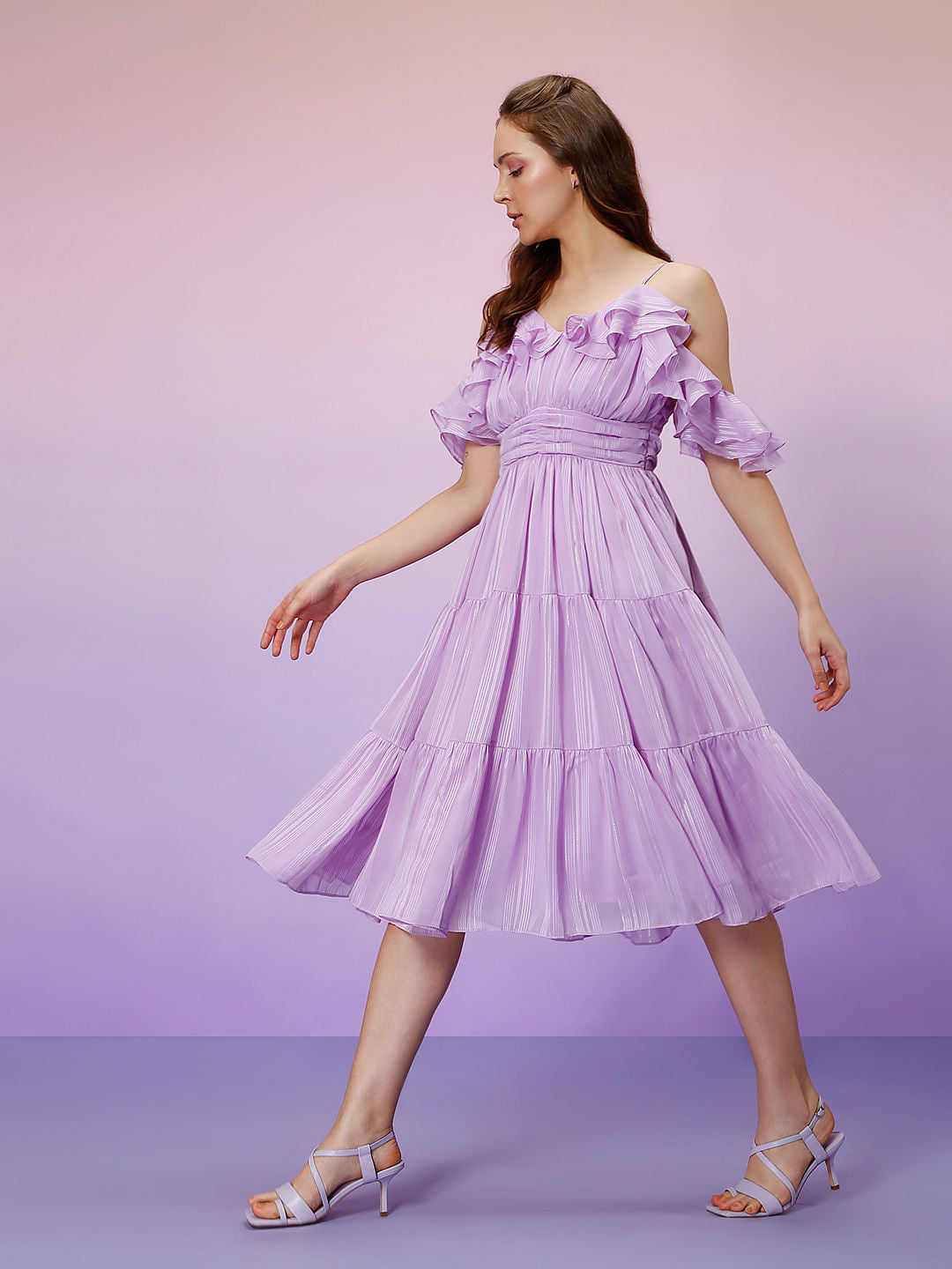 Marquee Lilac Cold-Shoulder Midi Dress