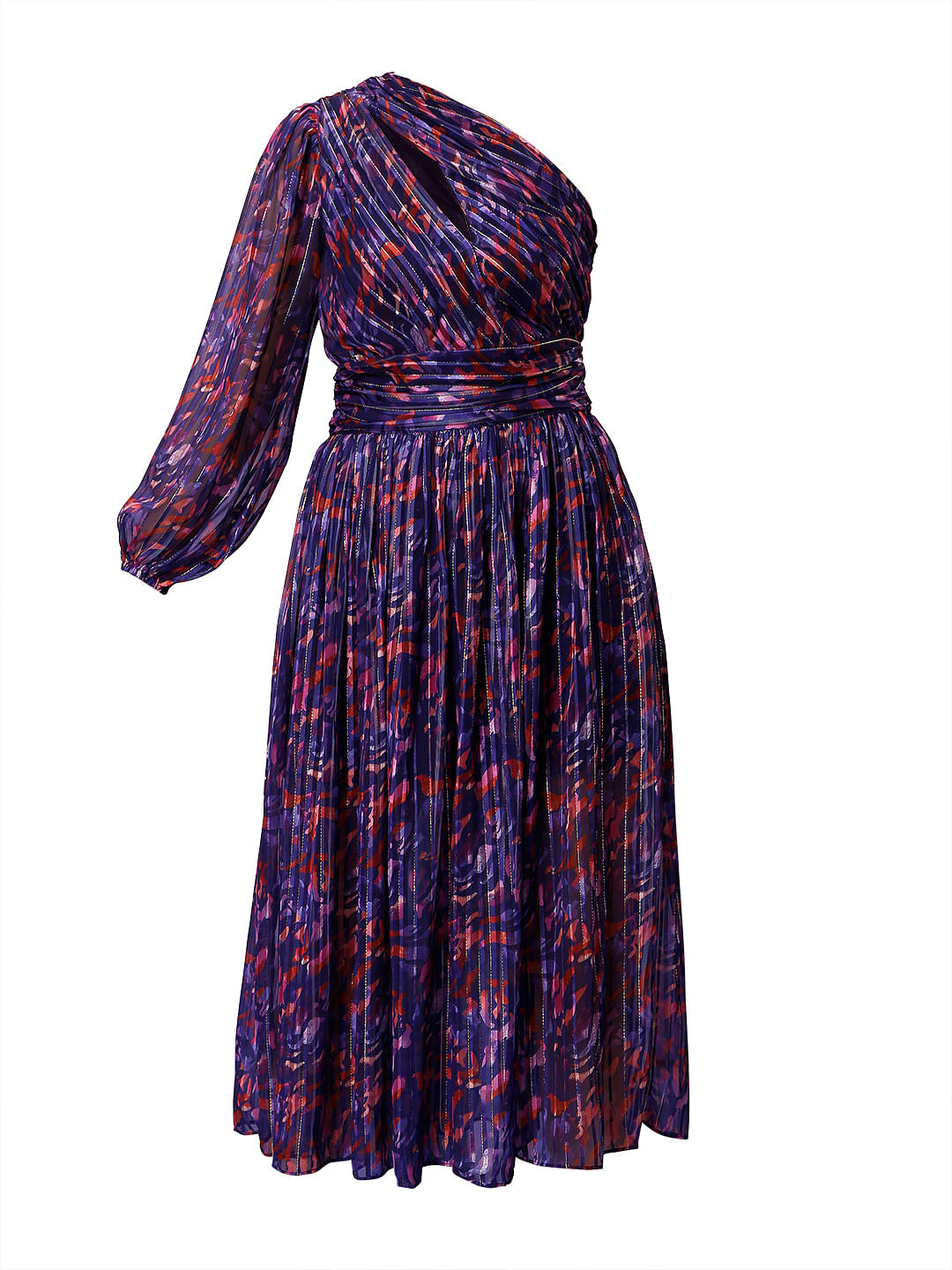 Marquee Blue Printed One Shoulder Midi Dress