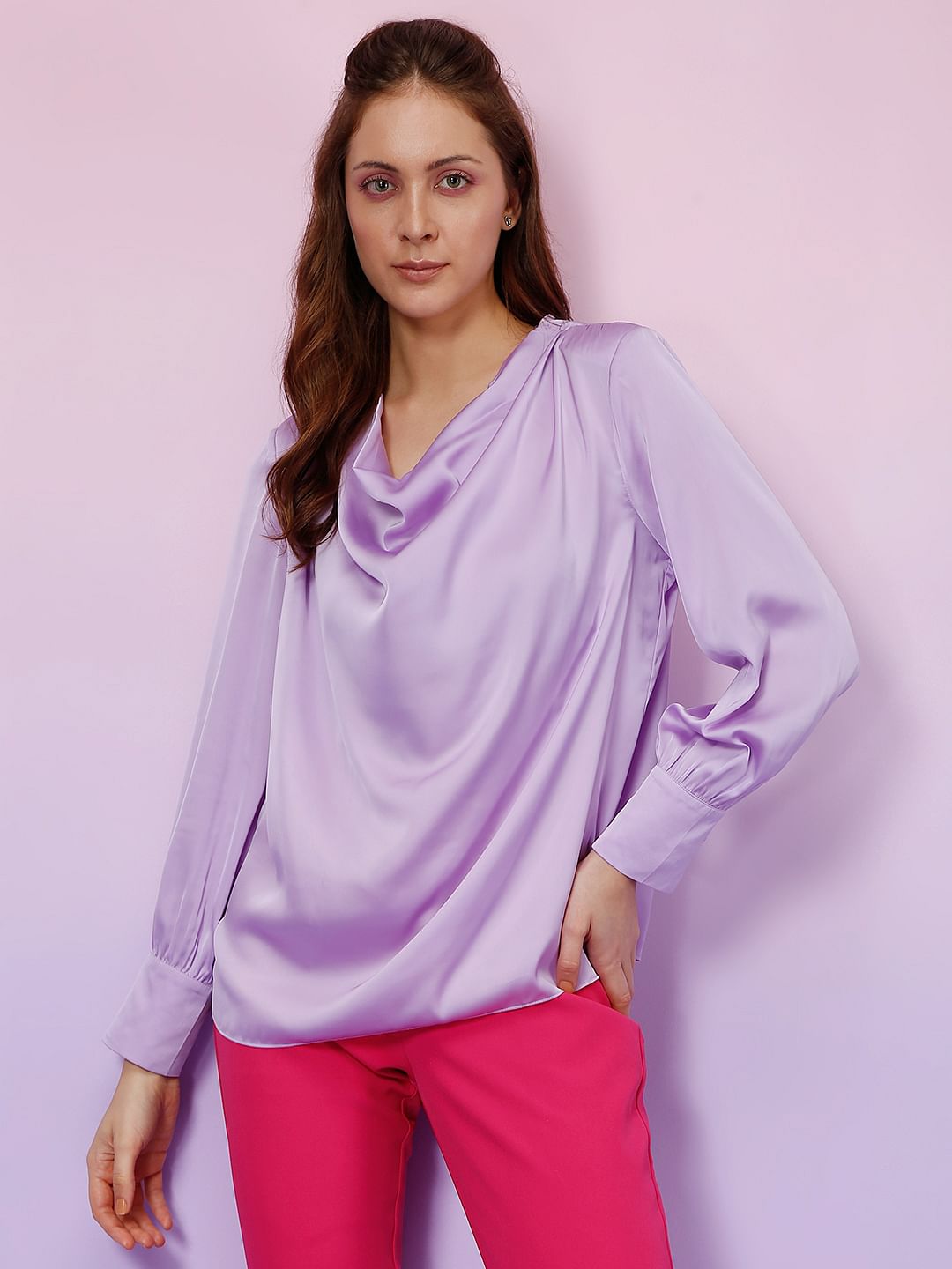 Marquee Lilac Satin Cowl Neck Top