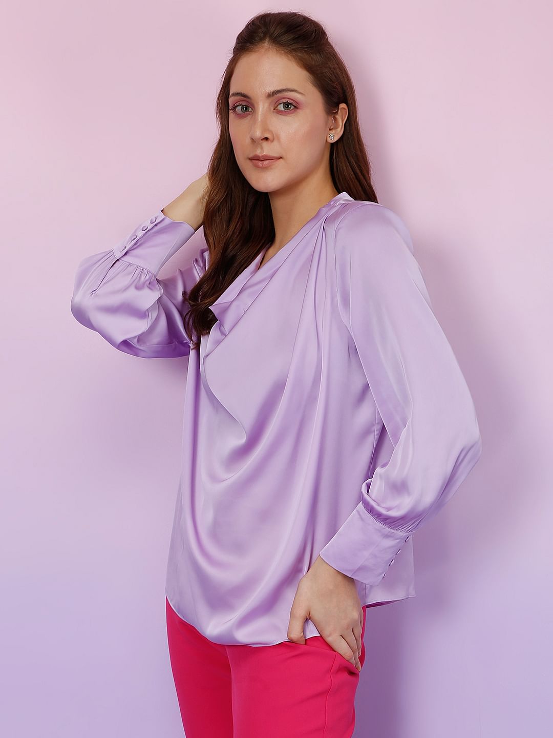 Marquee Lilac Satin Cowl Neck Top