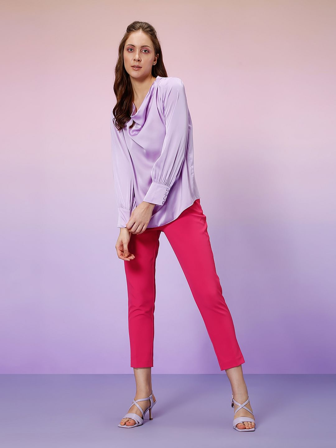 Marquee Lilac Satin Cowl Neck Top