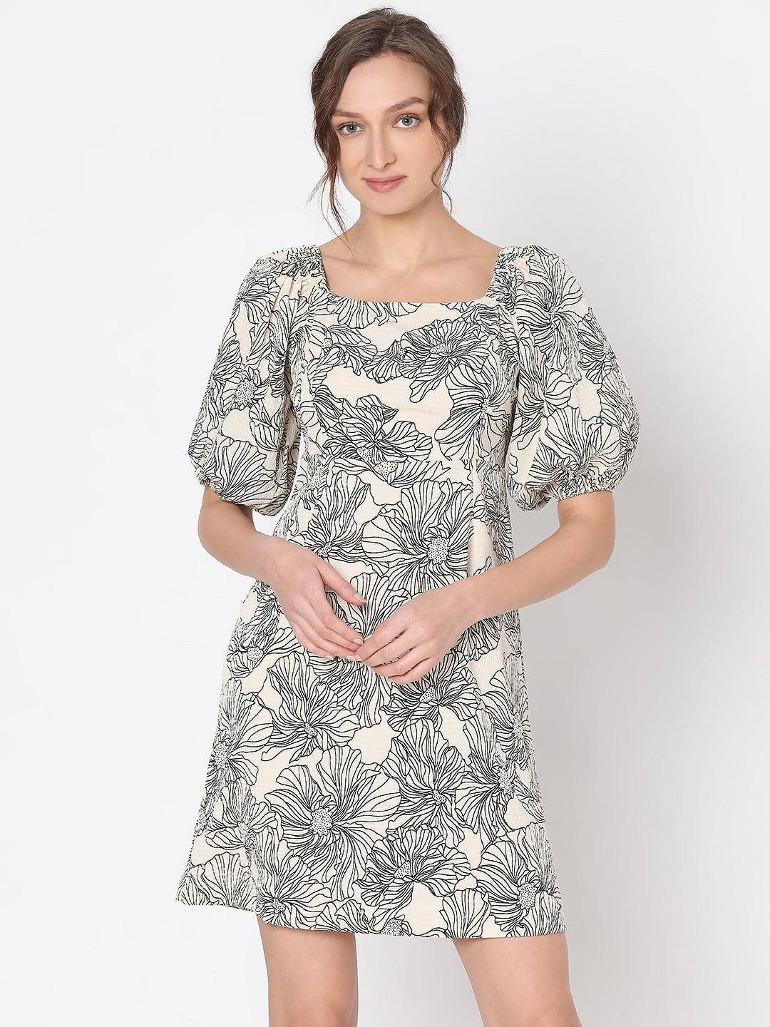 Beige Floral Dress
