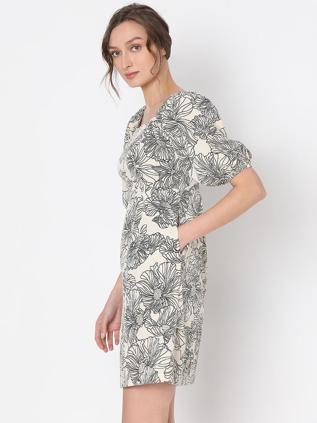 Beige Floral Dress