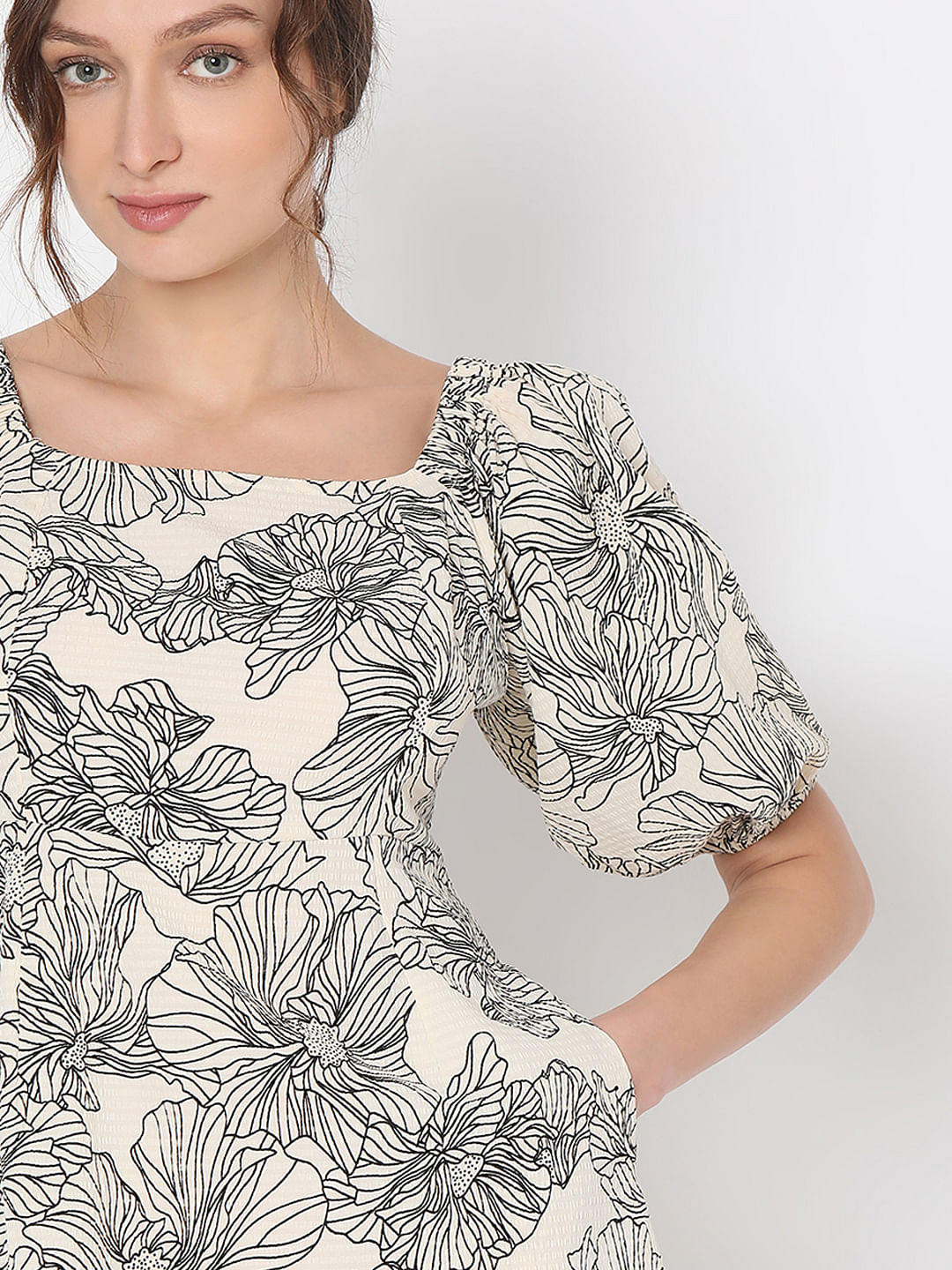 Beige Floral Dress
