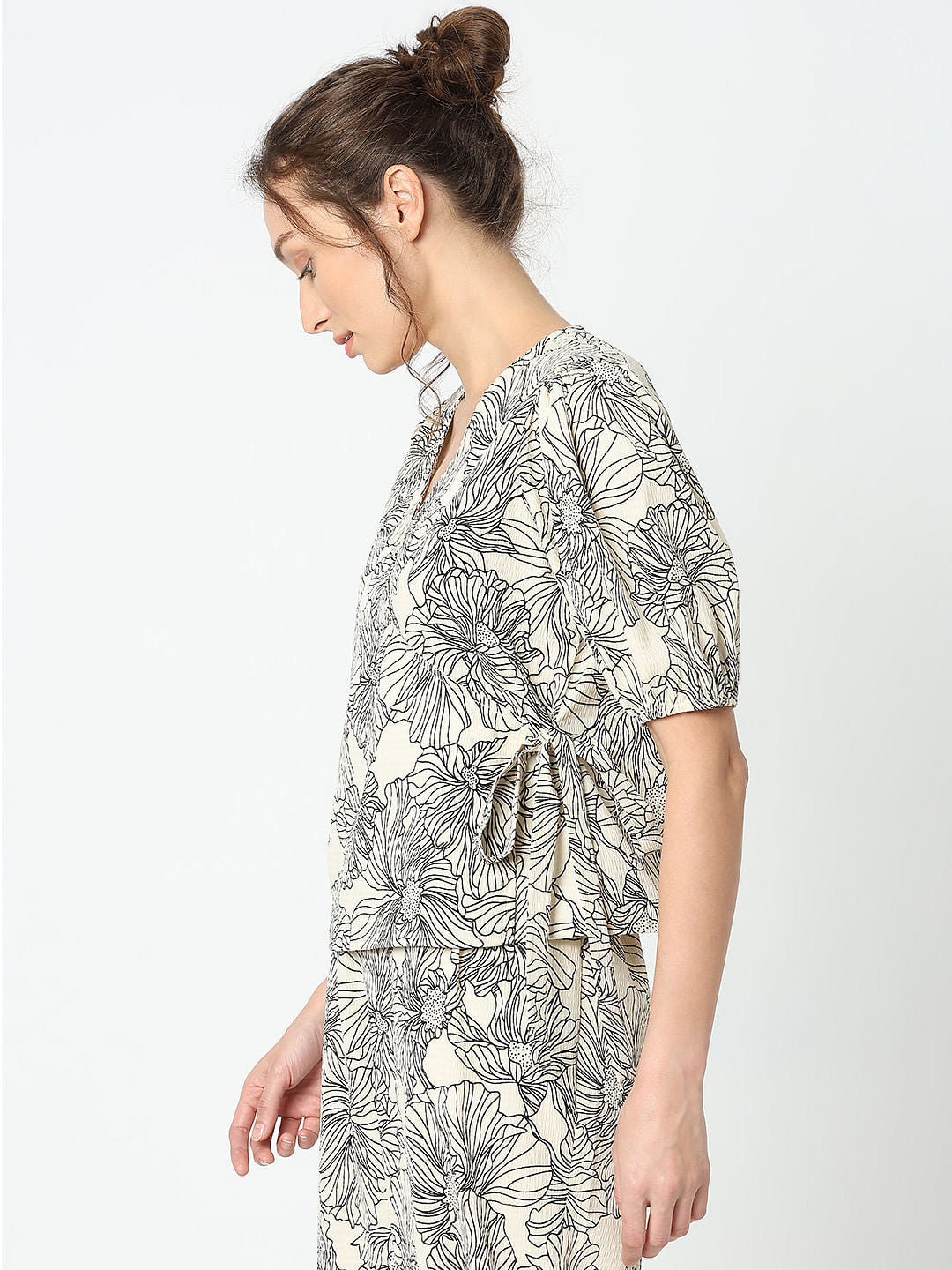 Beige Floral Co-Ord Set Top