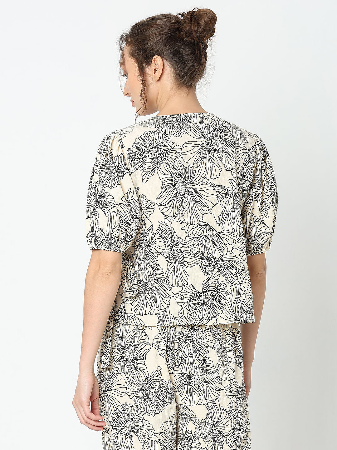 Beige Floral Co-Ord Set Top