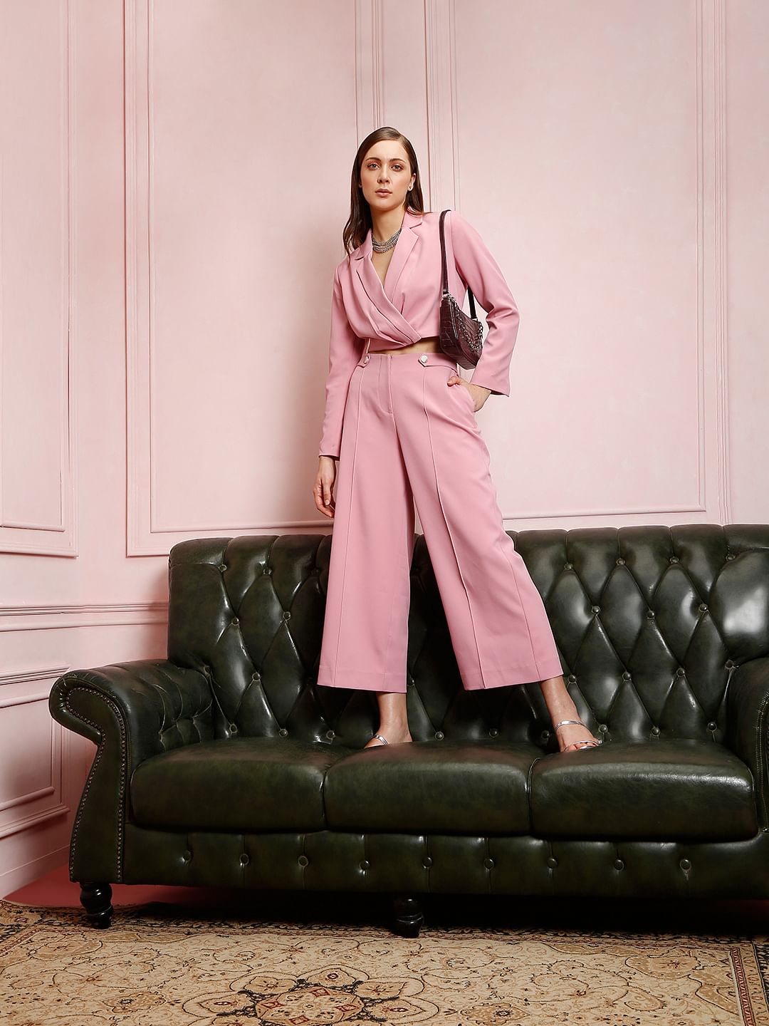 Marquee Pink High Rise Wide Leg Co-Ord Pants