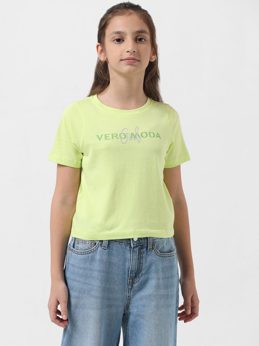 Girl Green Logo Text Cropped T-Shirt