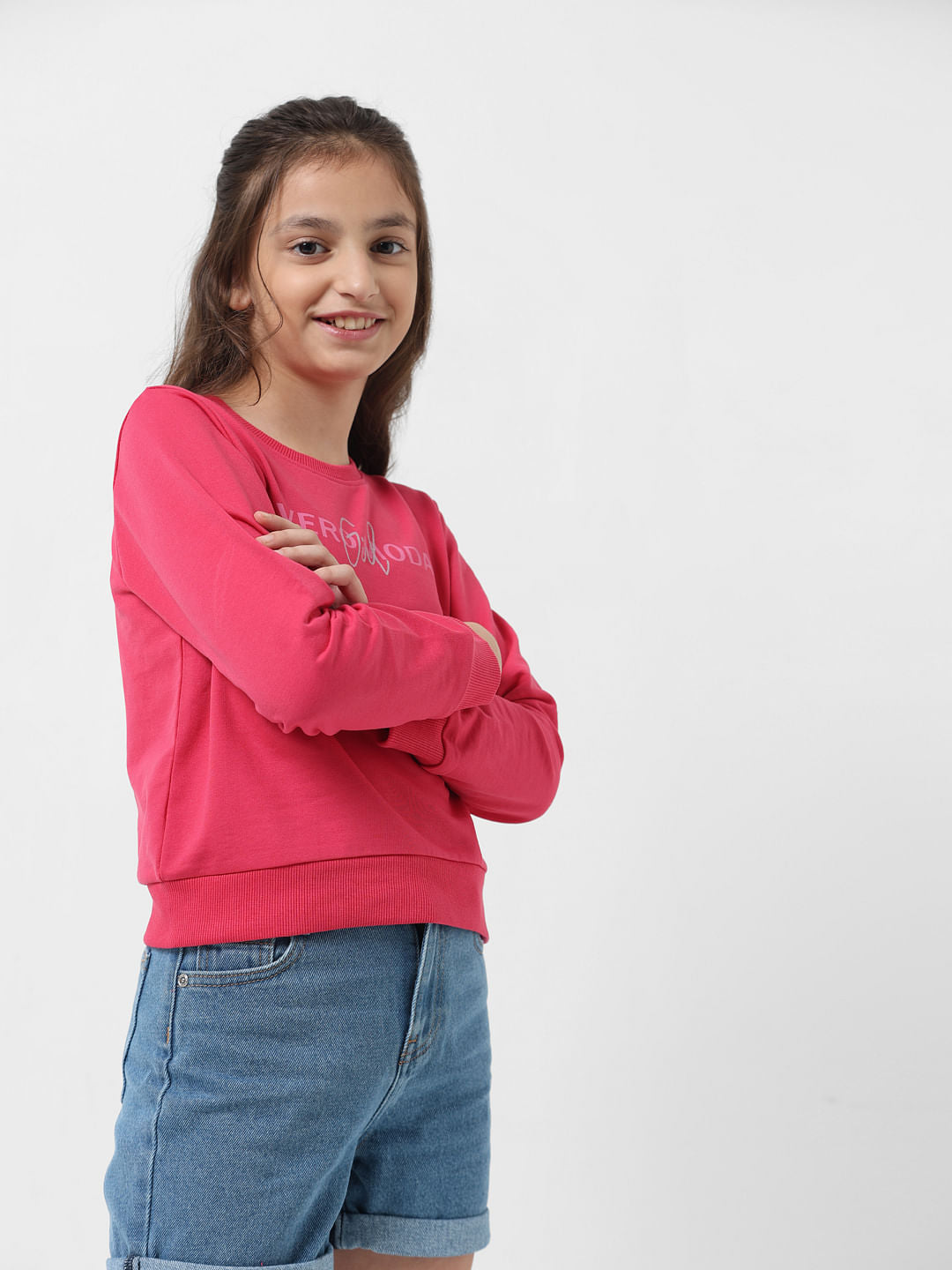 Girl Magenta Logo Text Sweatshirt - 5/6Y
