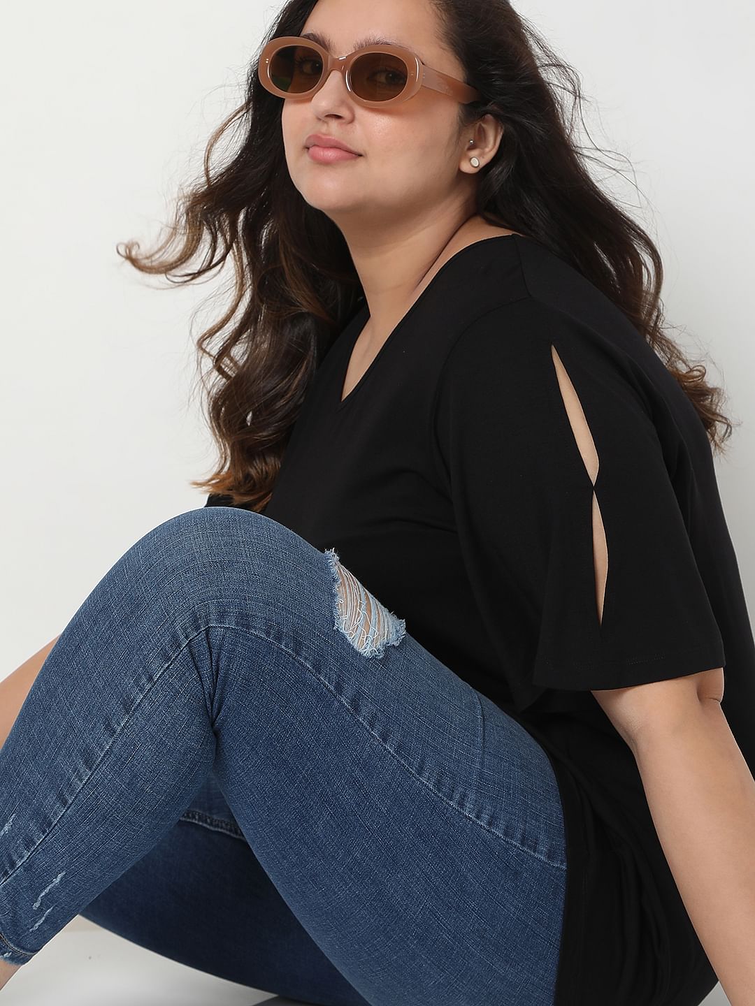 Curve Black V-Neck Top