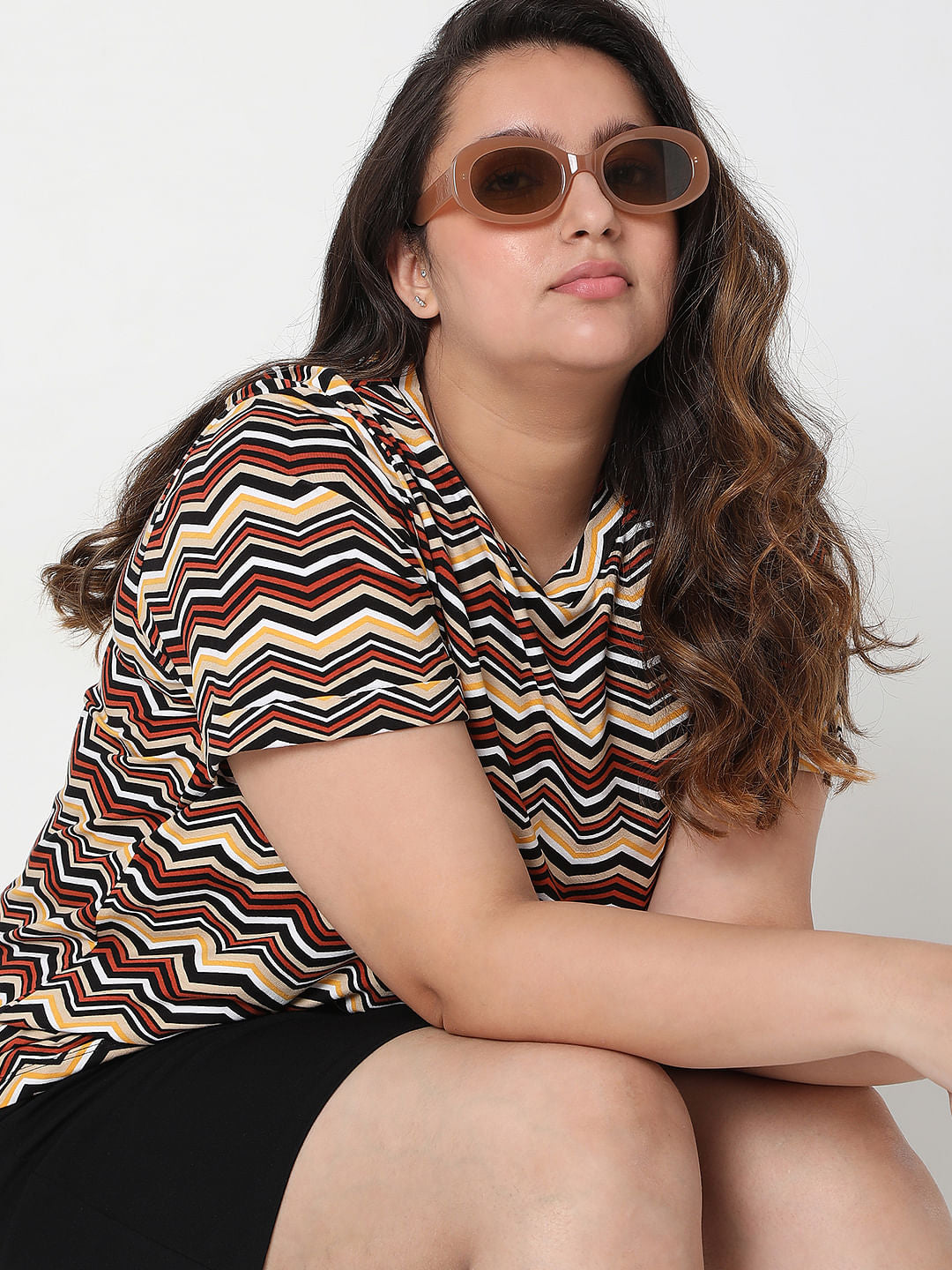 Curve Brown Chevron Print T-Shirt