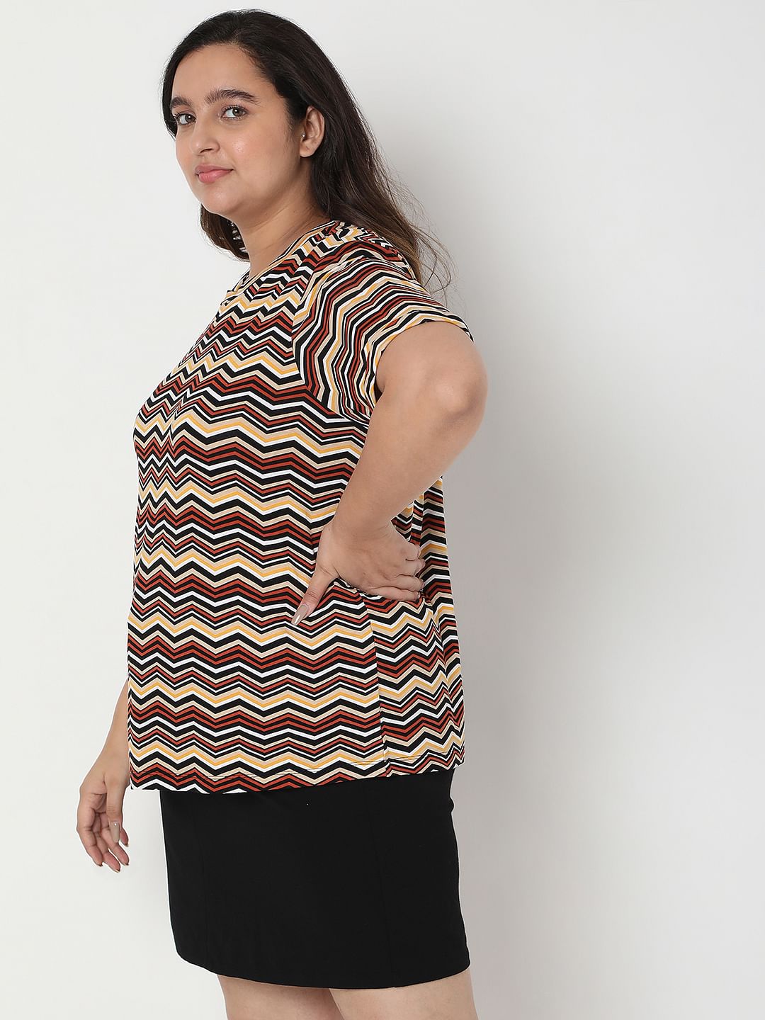 Curve Brown Chevron Print T-Shirt