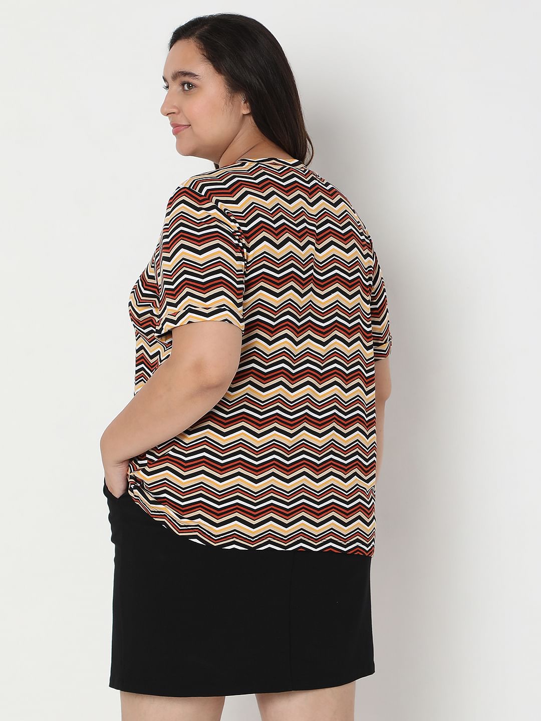 Curve Brown Chevron Print T-Shirt