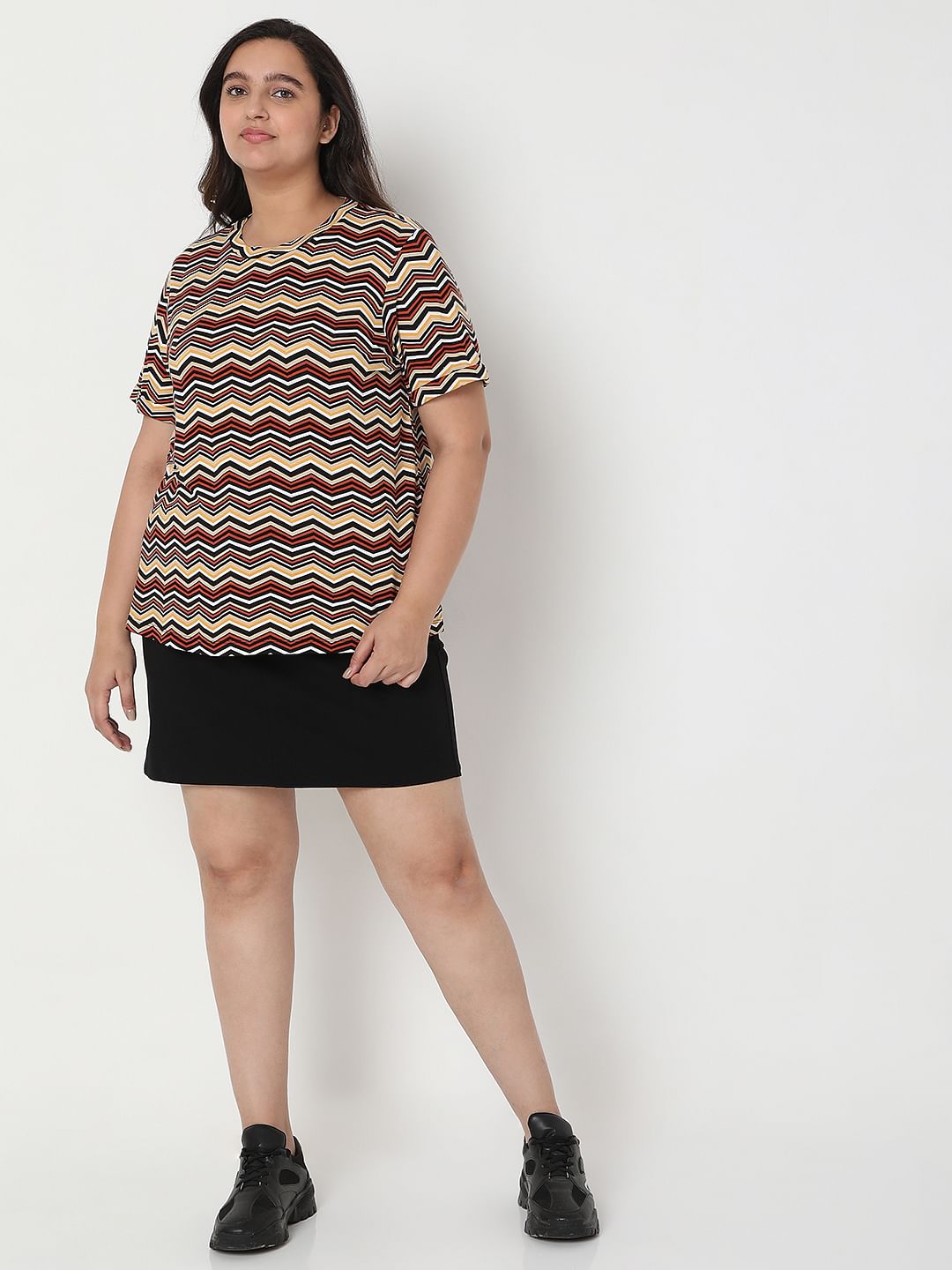 Curve Brown Chevron Print T-Shirt