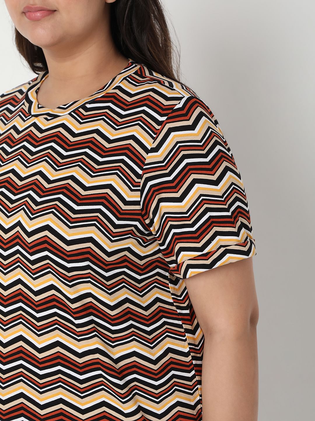 Curve Brown Chevron Print T-Shirt