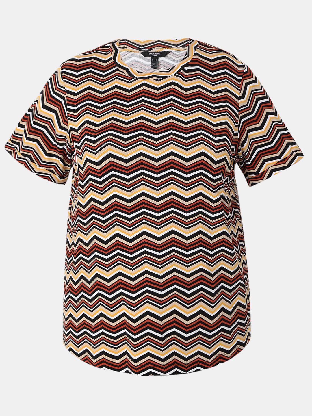 Curve Brown Chevron Print T-Shirt