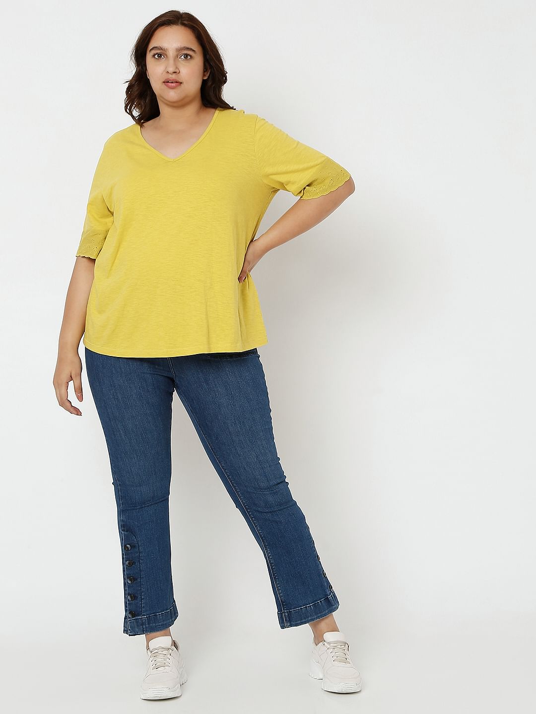 Curve Green Embroidered Detail T-Shirt