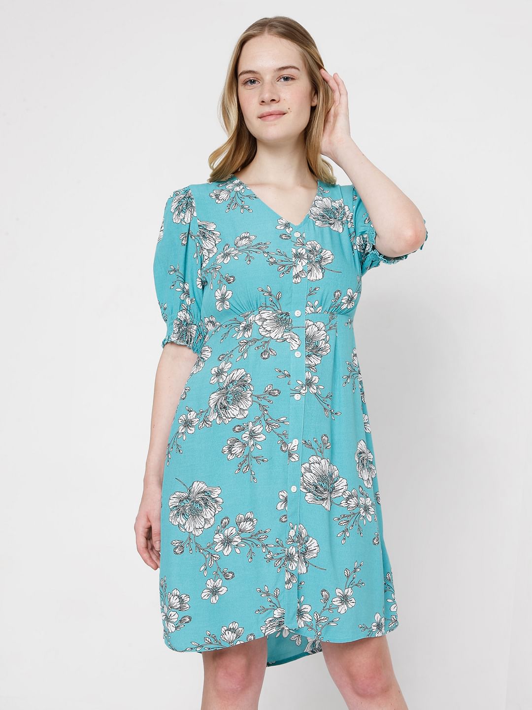 Blue Floral Fit & Flare Dress