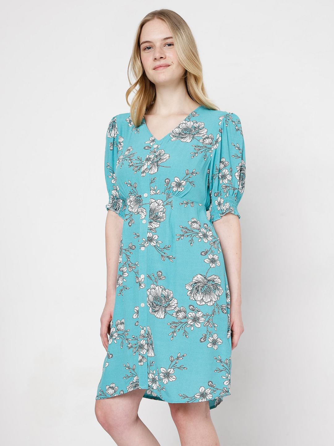 Blue Floral Fit & Flare Dress