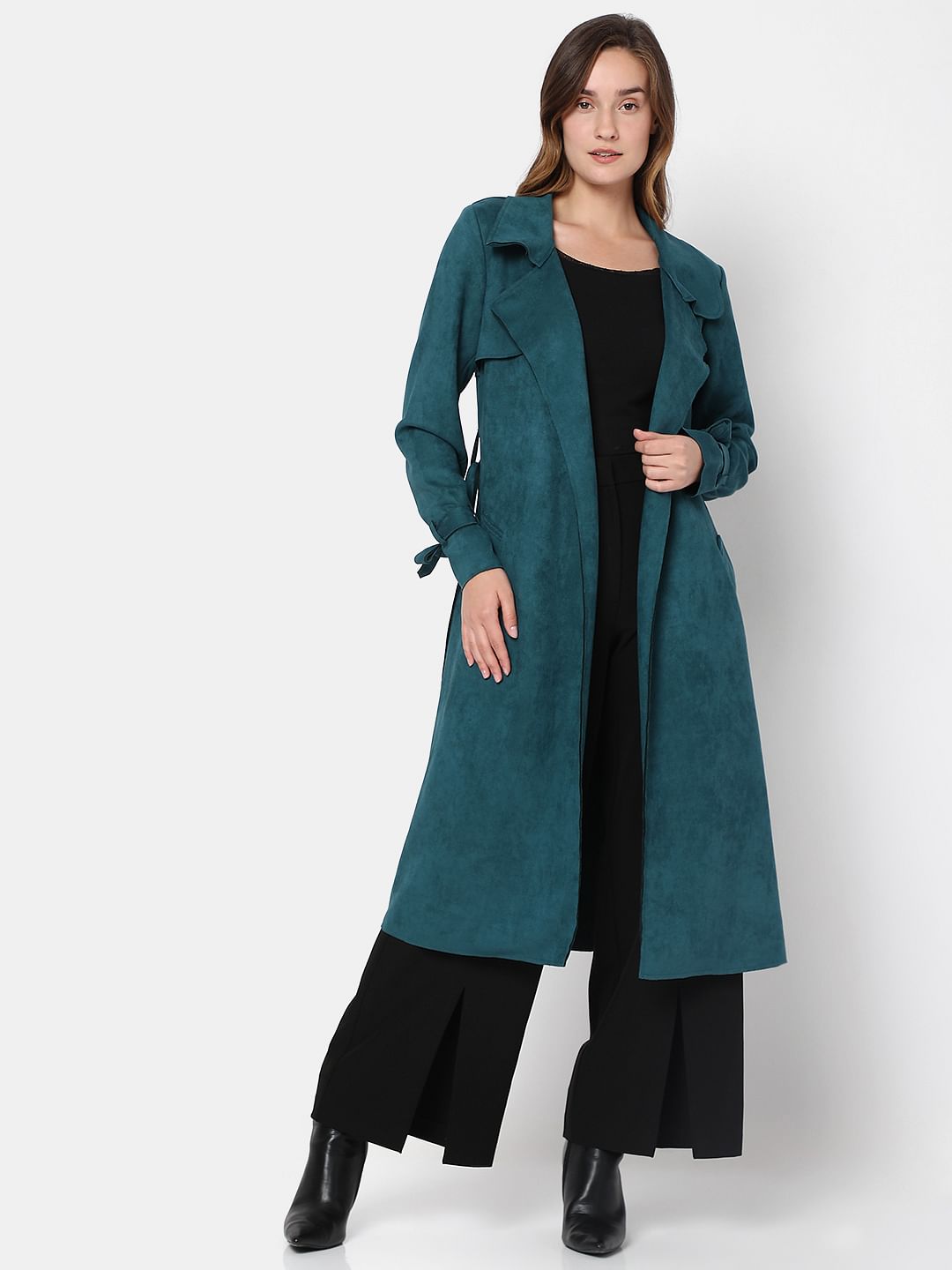 Deep Teal Suede Trench Coat