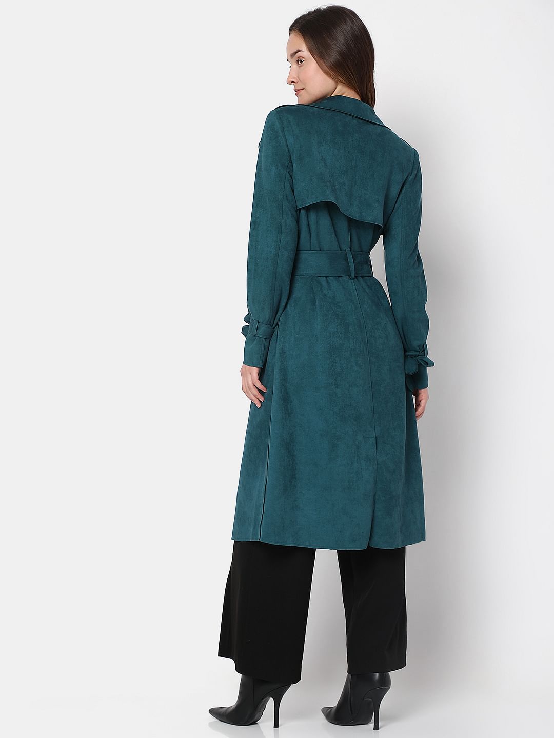 Deep Teal Suede Trench Coat