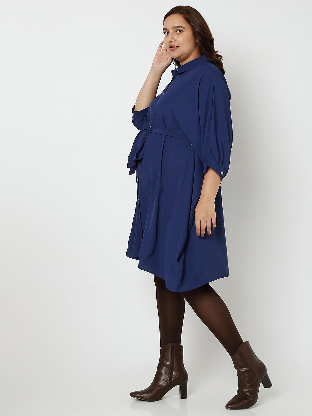 Curve Navy Blue Shirt Dress