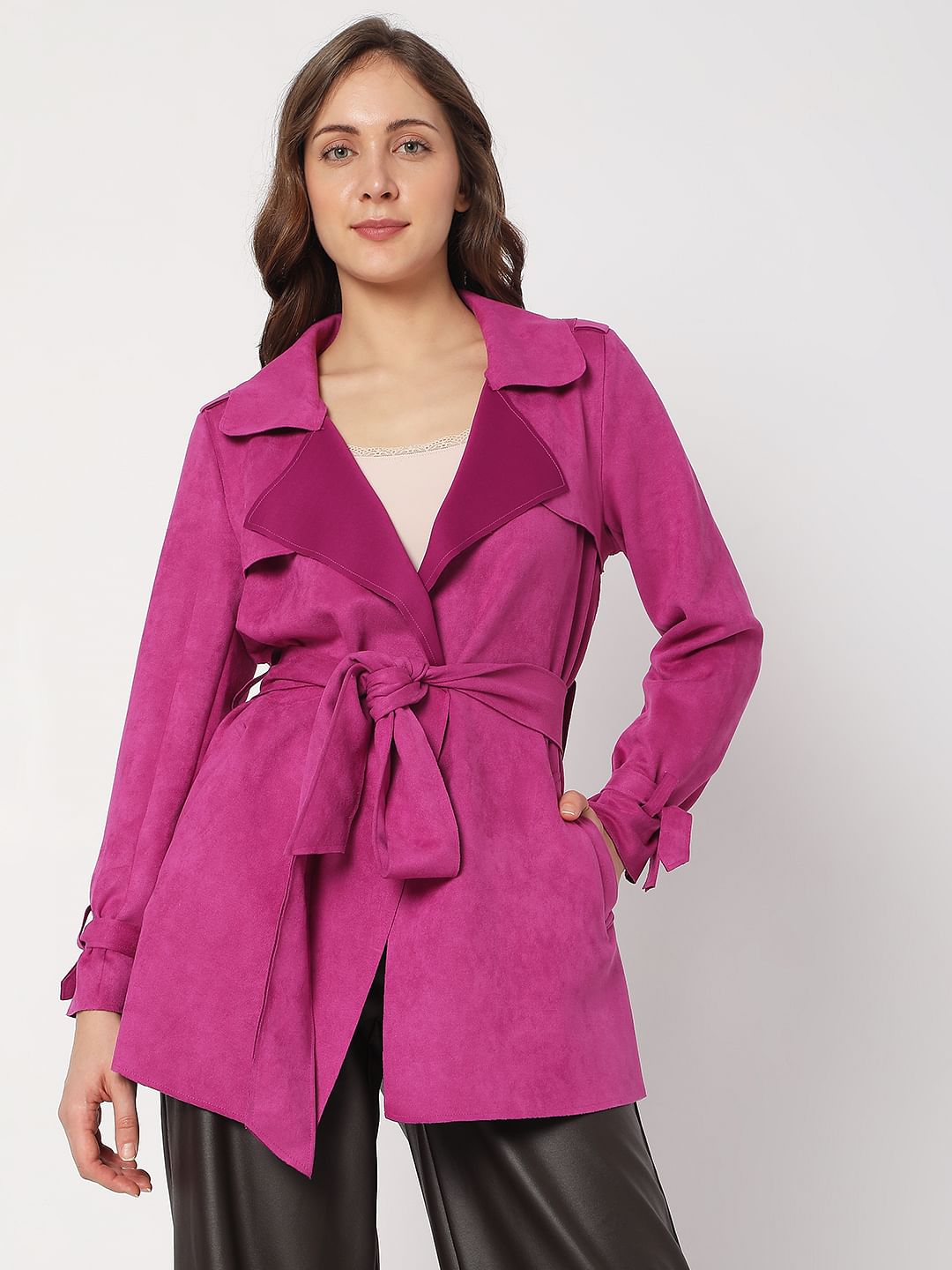 Pink Suede Trench Coat