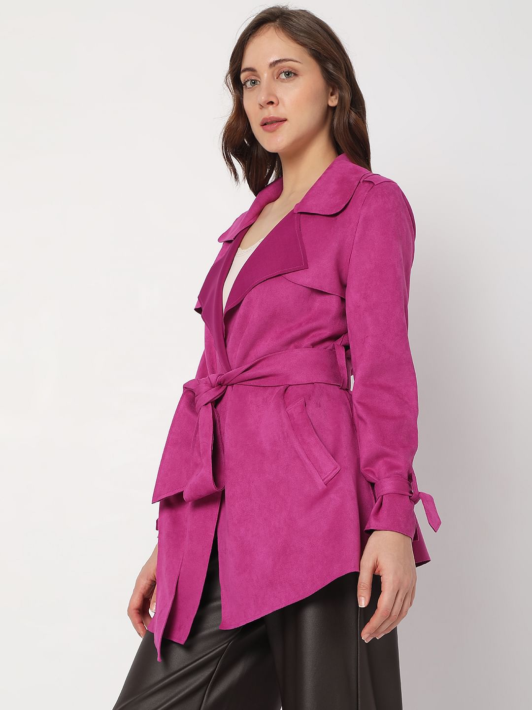 Pink Suede Trench Coat
