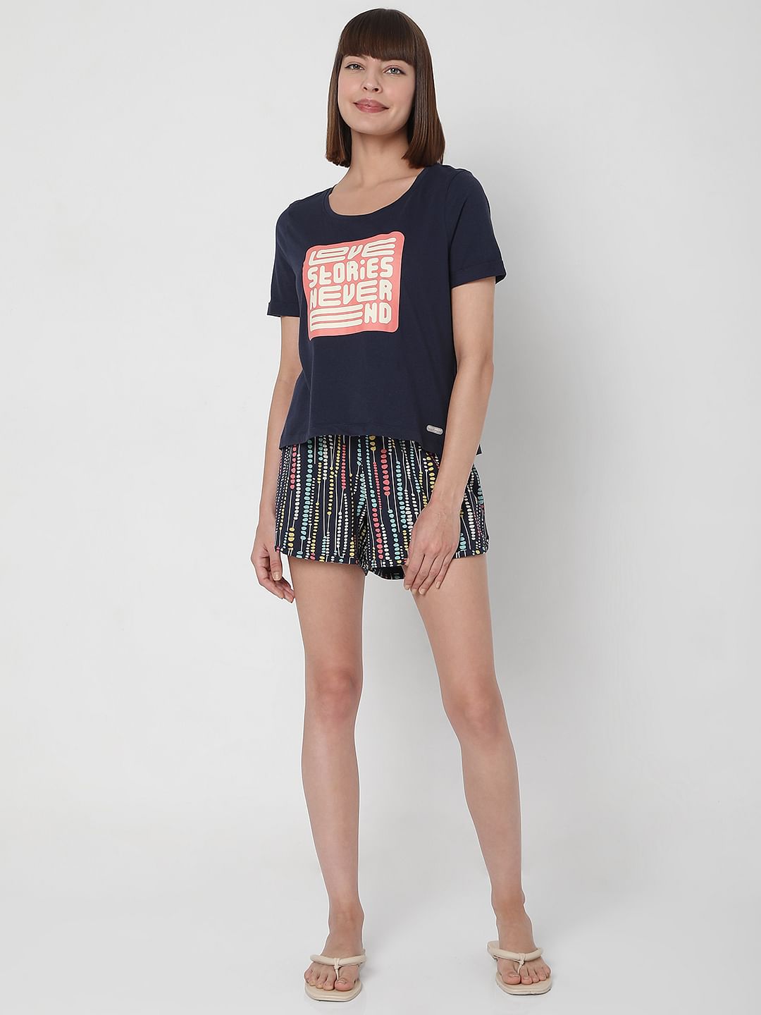 Dark Blue T-Shirt & Shorts Night Suit Set