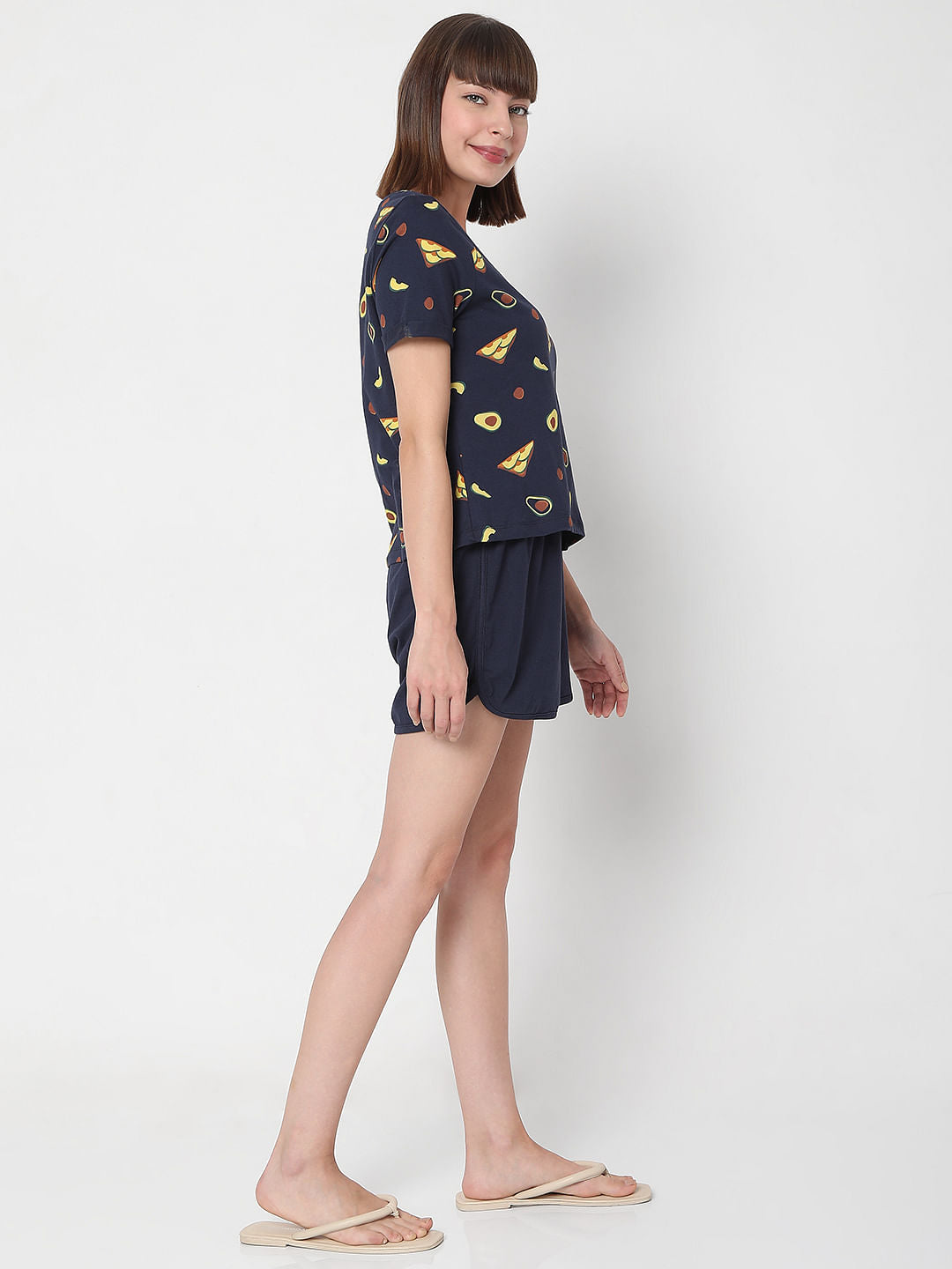 Blue Printed T-Shirt & Shorts Night Suit Set
