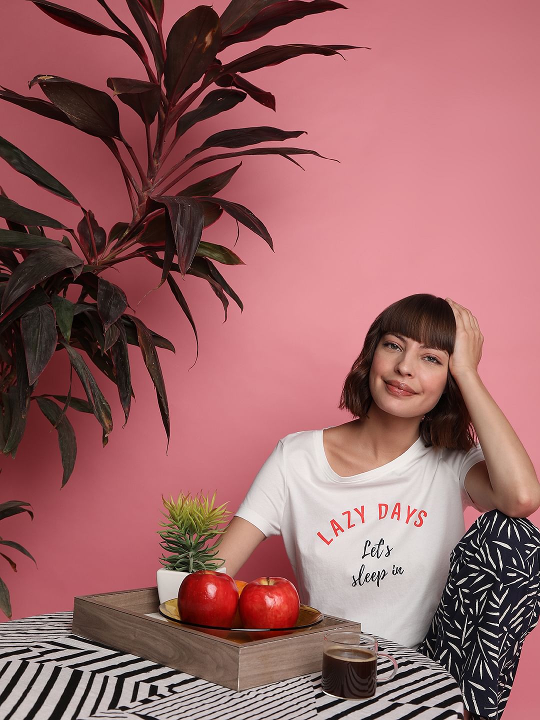 White T-Shirt & Pyjama Night Suit Set