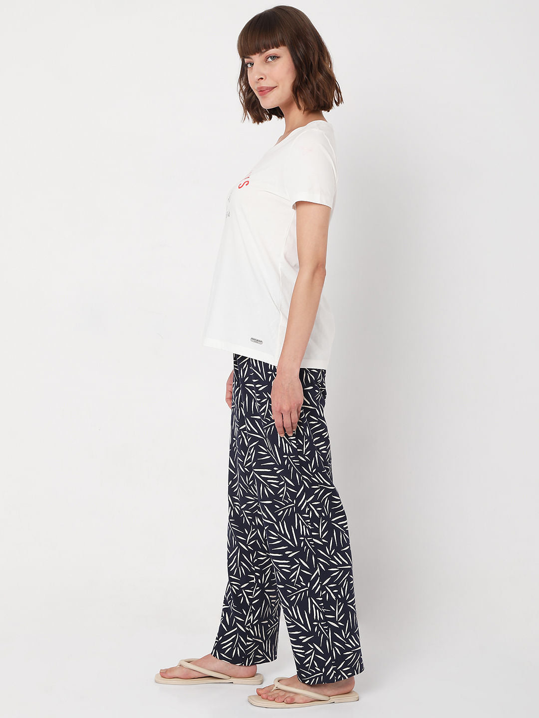 White T-Shirt & Pyjama Night Suit Set