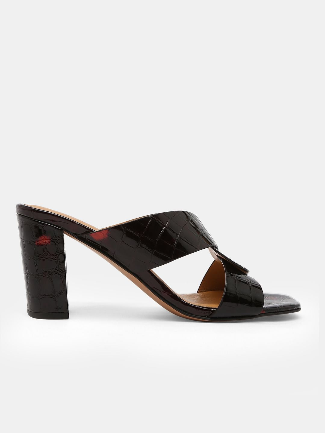 Black Croc Embossed Heels