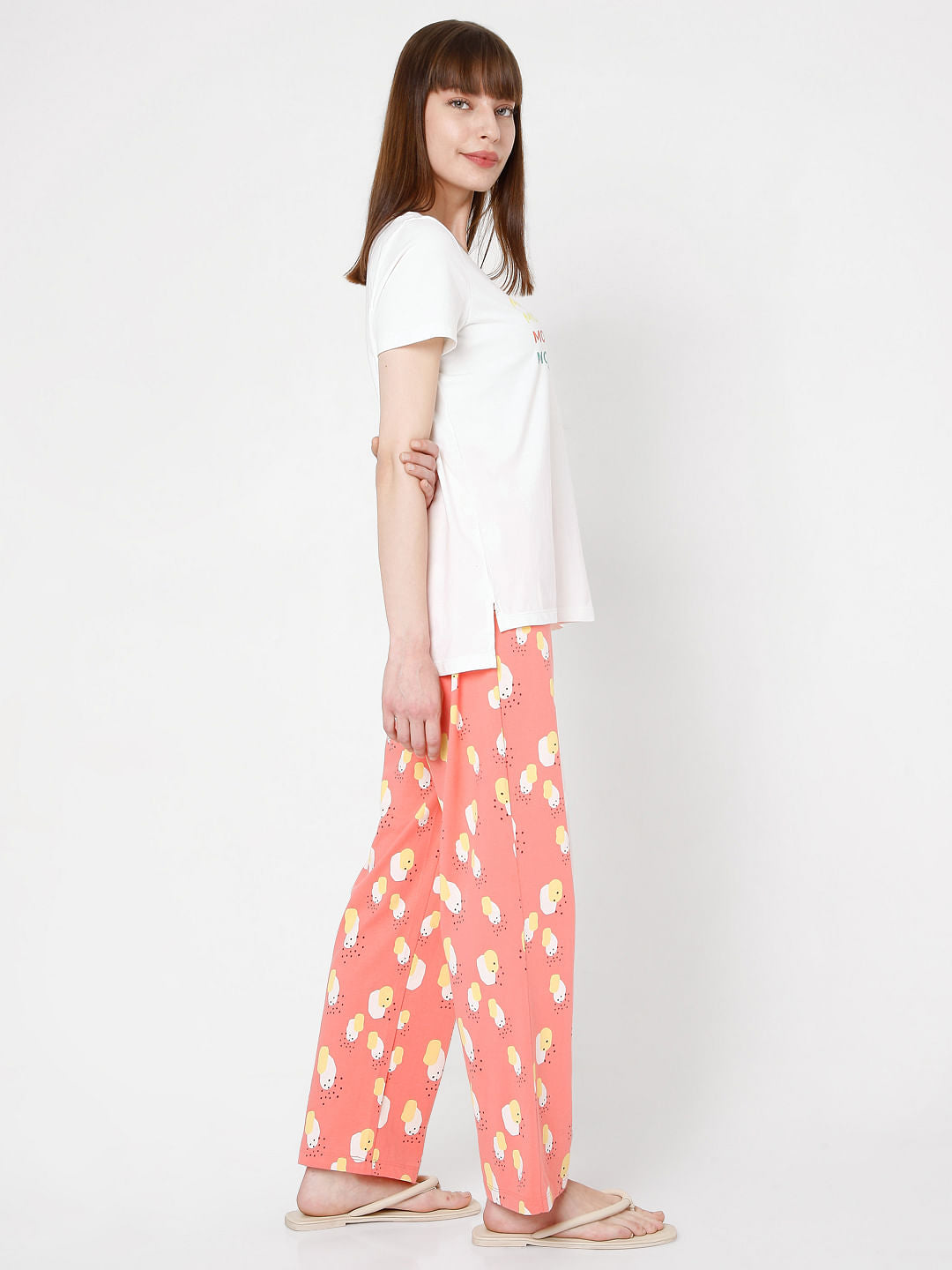White & Coral T-Shirt & Pyjama Set
