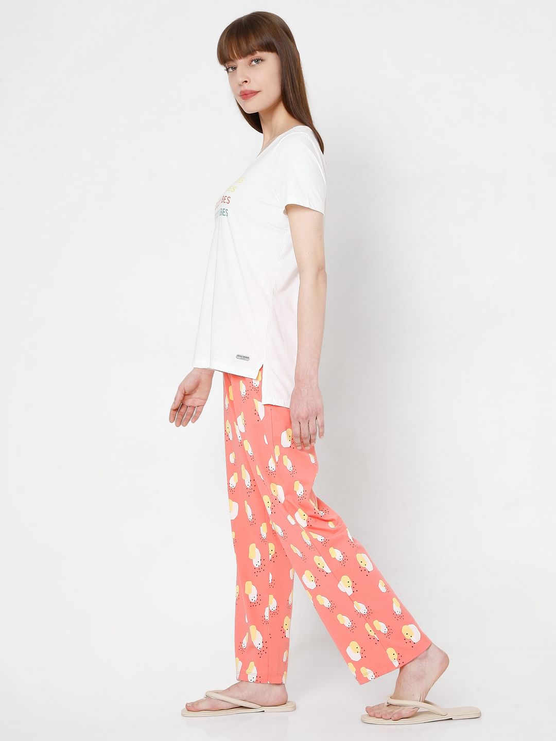 White & Coral T-Shirt & Pyjama Set