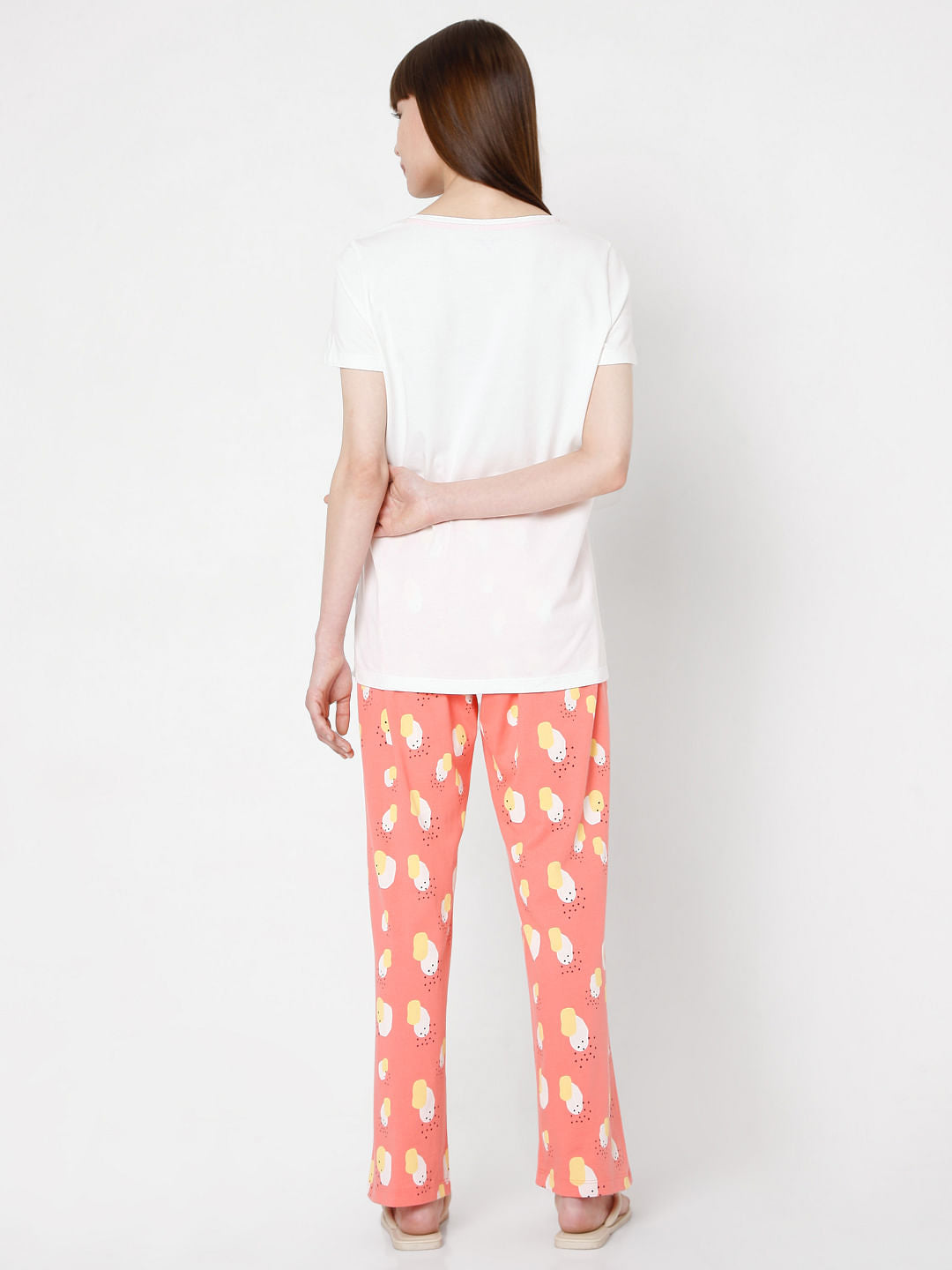 White & Coral T-Shirt & Pyjama Set