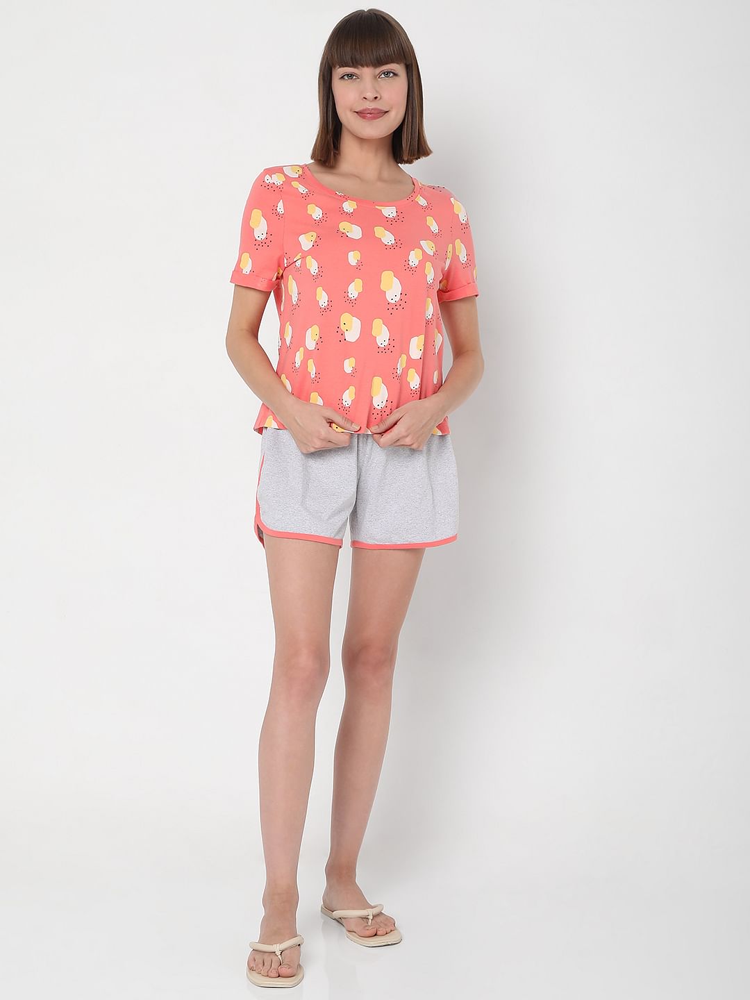 Pink Printed T-Shirt & Shorts Night Suit Set
