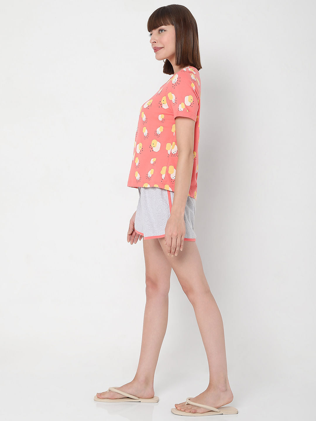 Pink Printed T-Shirt & Shorts Night Suit Set