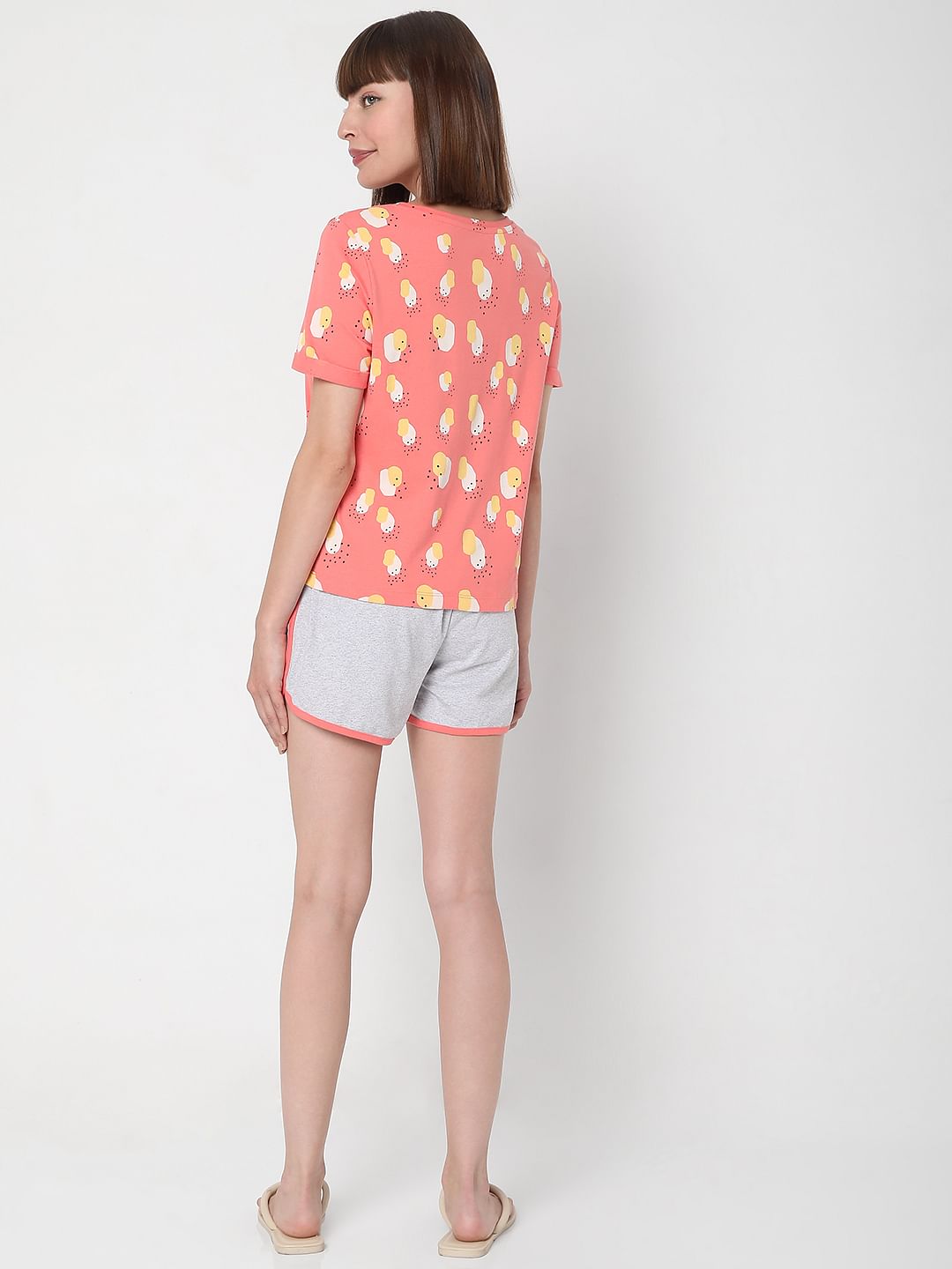 Pink Printed T-Shirt & Shorts Night Suit Set