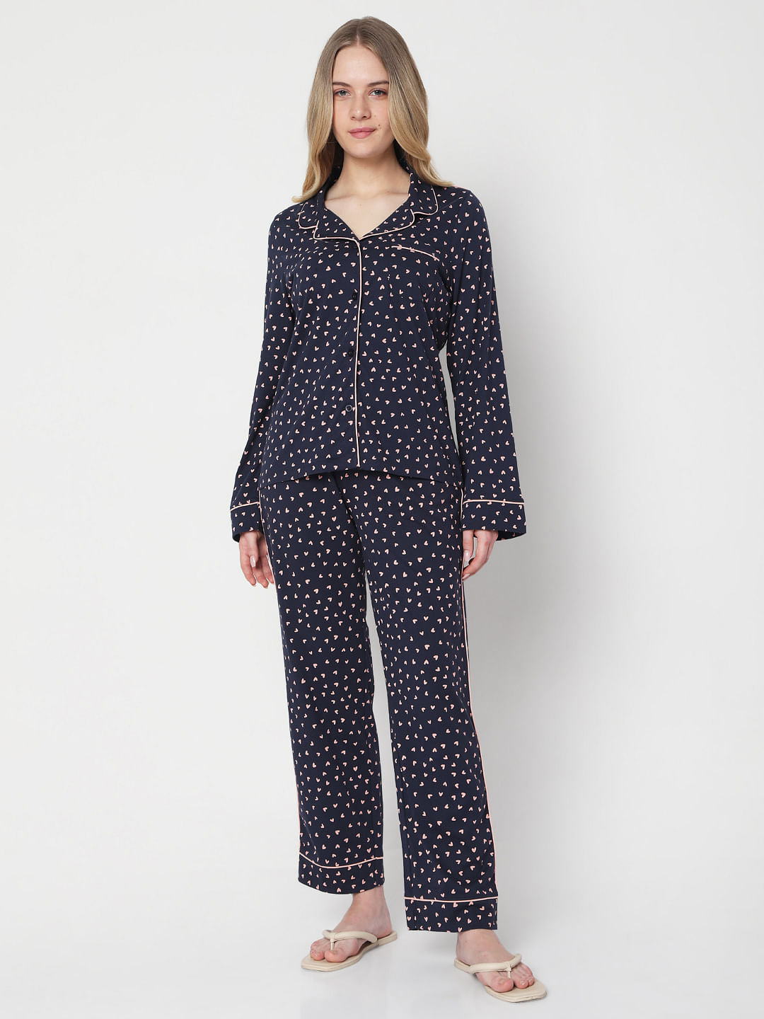 Blue Printed Shirt & Pyjama Set