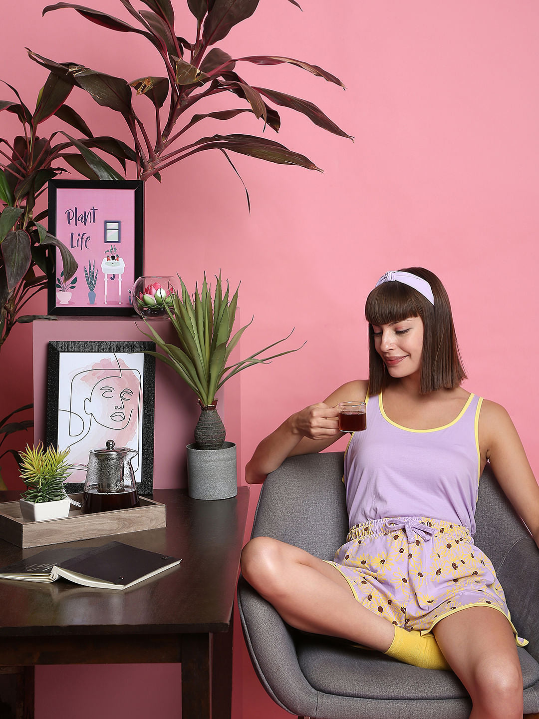 Purple Tank Top & Shorts Night Suit Set