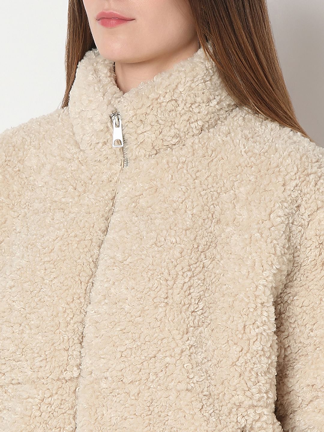 Beige Short Teddy Jacket