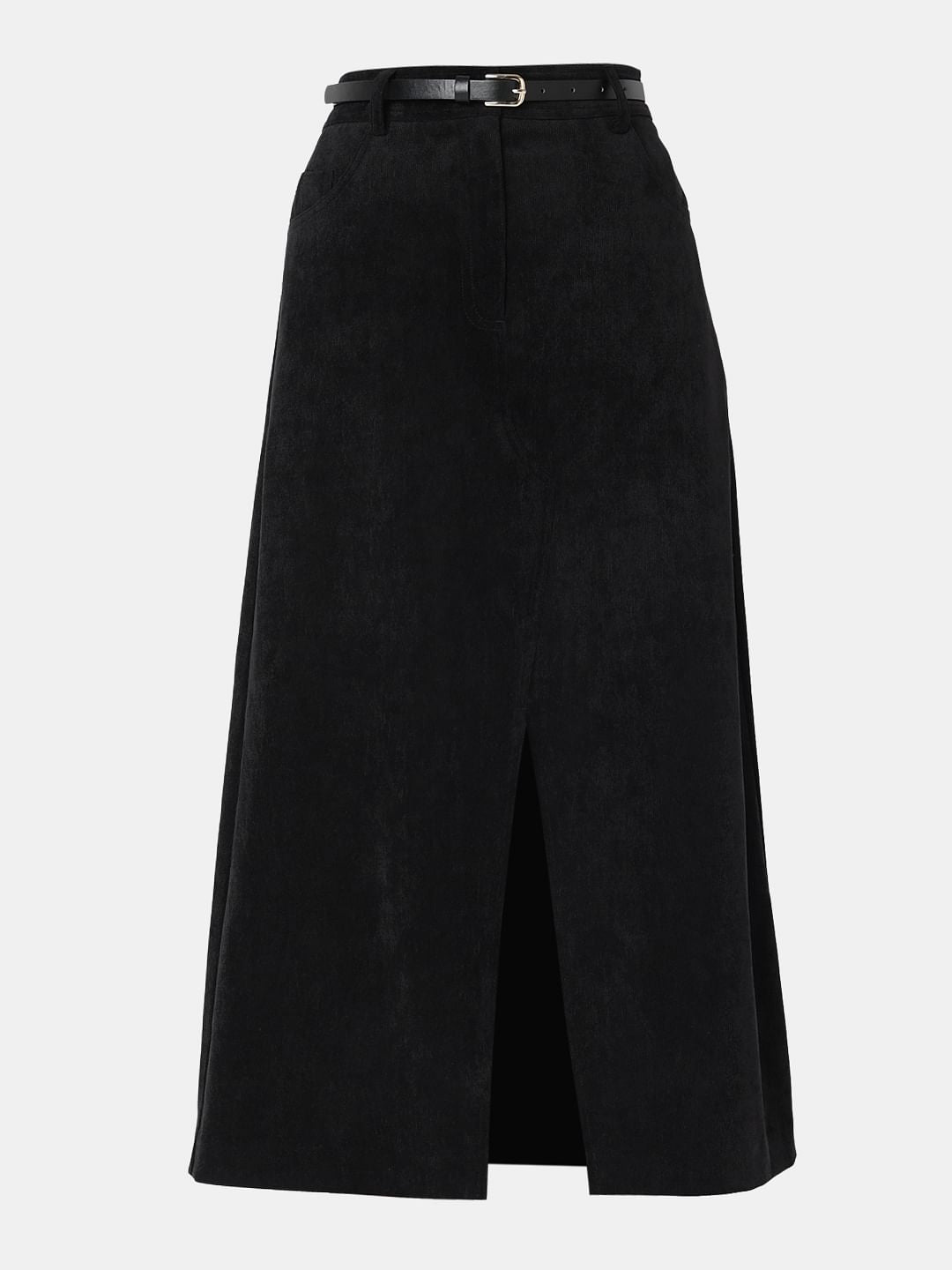 Black Mid Rise Slit Skirt