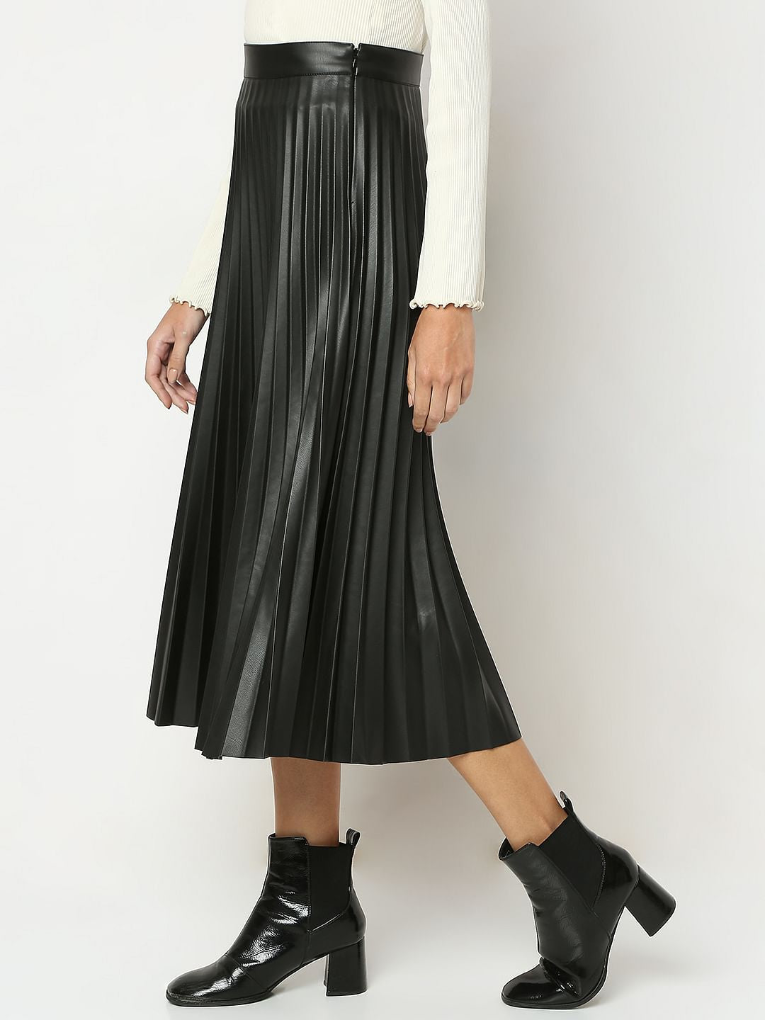 Black Pleated Midi Skirt