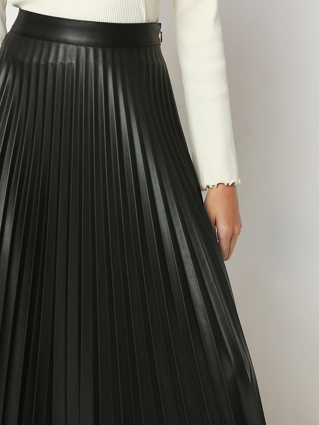Black Pleated Midi Skirt