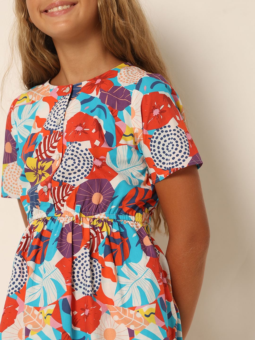 Girls Red Floral Fit & Flare Dress