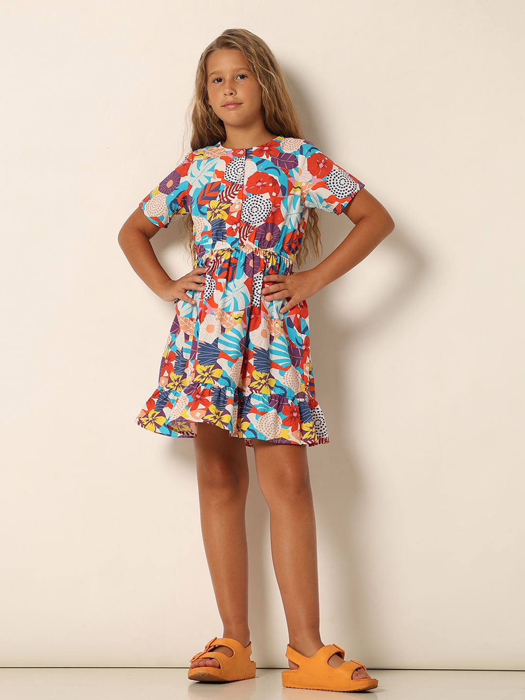 Girls Red Floral Fit & Flare Dress