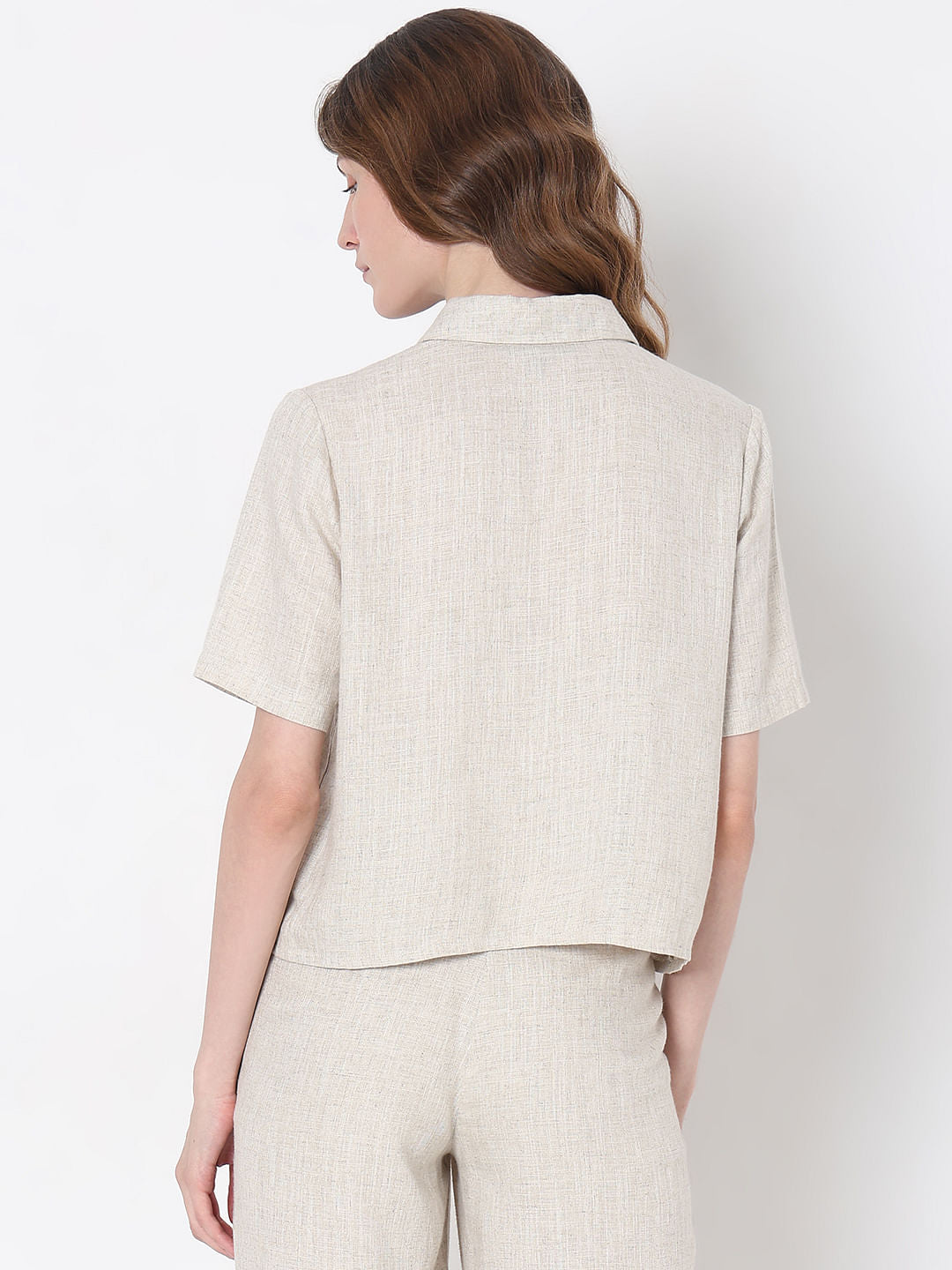Vero Moa Beige Linen Co-Ord Set Shirt