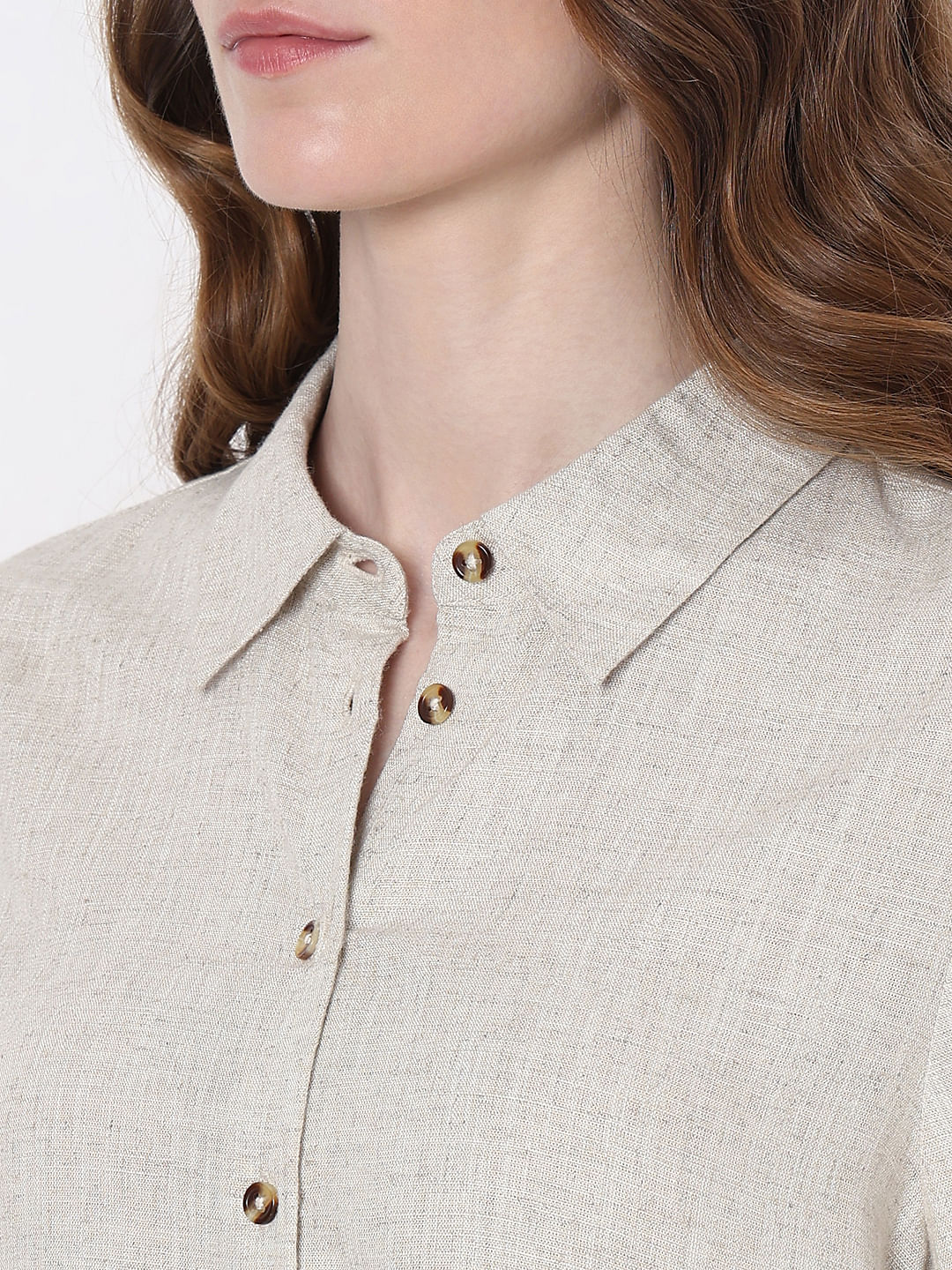 Vero Moa Beige Linen Co-Ord Set Shirt